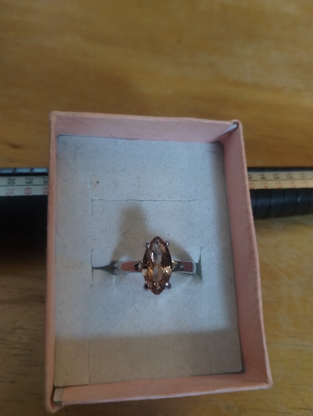 New Size 6.5 Peach Champagne Marquise Statement Ring Silver Tone Costume Jewelry